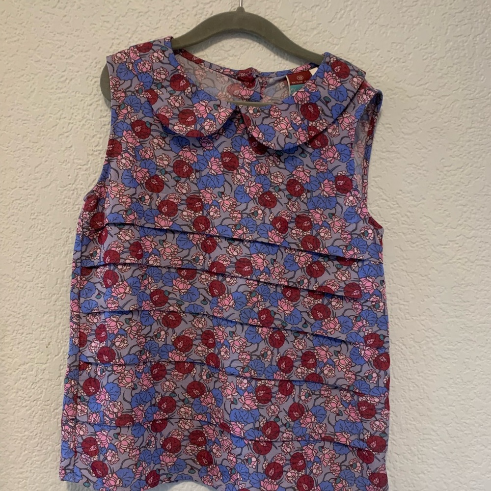 Floral Sleeveless Top - Blue and Red